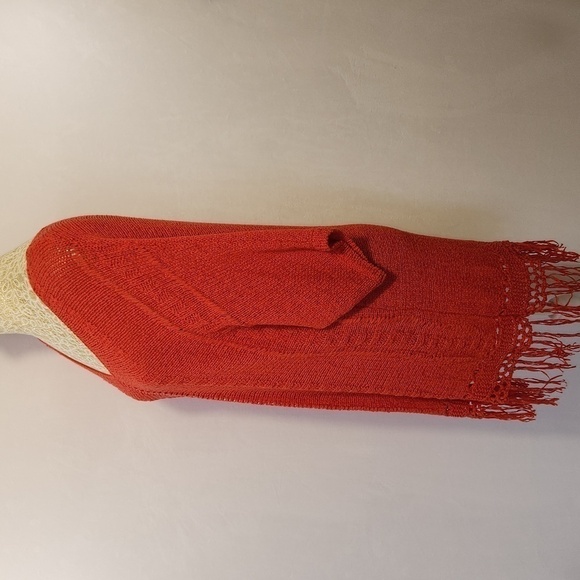 Chico's Annatto Orange Shaina Fringe Open Weave Pullover Sweater Dress Size 2/12 - Picture 7 of 11